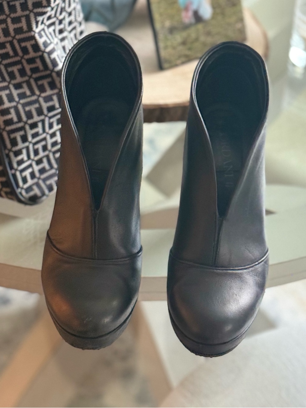 Cordani Black Leather Ankle Booties - Sleek Fold-Over V Design size 39
